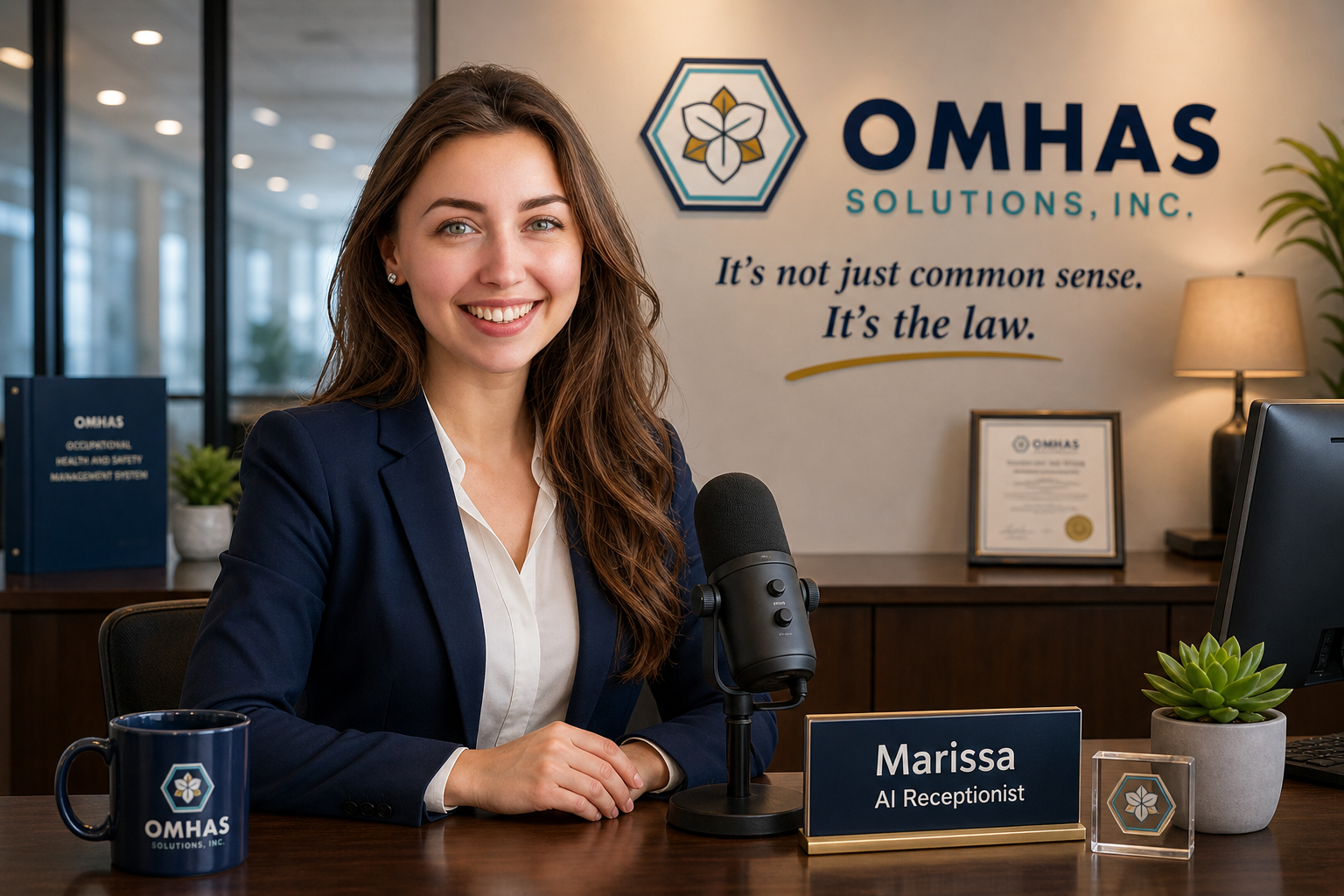 Marissa, AI receptionist for OMHAS, sitting at desk